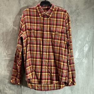 COASTAORO Men's Orange Sunsesta Long-Sleeve Button-Up Flannel Shirt SZ M